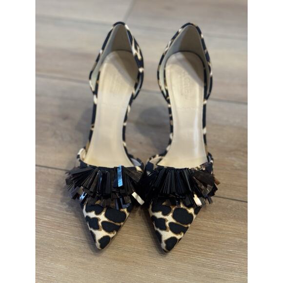 J.Crew Collection Elsie d’Orsay Pumps Leopard Print Sequin Italy Sz 7 Stiletto - Picture 12 of 16